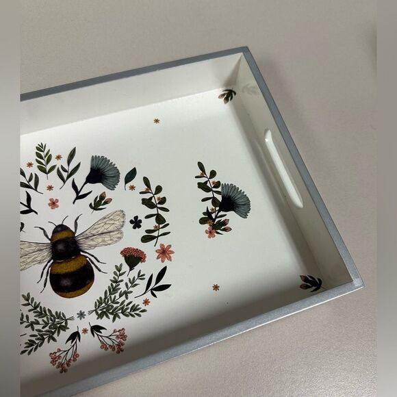 PPD White Blue Black Gold Secret Bee Lacquered Vanity Tray - Picture 5 of 9